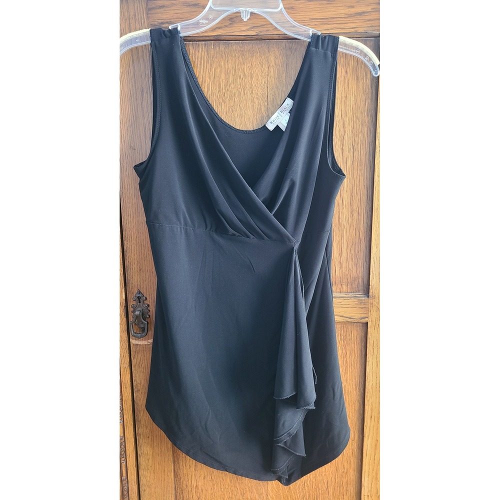 White House Black Market Black Ruffle Surplice Sleeveless V-Neck Top Large